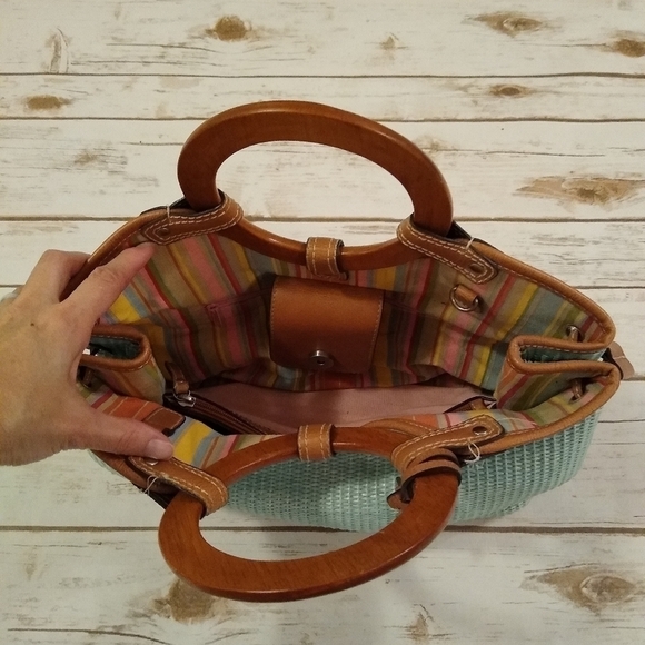 Fossil Woven Rattan Soft Seafoam Green Satchel Bag - Picture 11 of 16